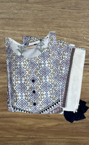 White/Blue Tiny Flora Jaipur Cotton Kurti With Pant And Dupatta Set. Pure Versatile Cotton. | Laces and Frills