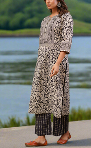 Black Garden Jaipur Cotton Kurti With Pant And Dupatta Set. Pure Versatile Cotton. | Laces and Frills