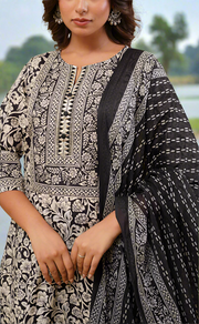 Black Garden Jaipur Cotton Kurti With Pant And Dupatta Set. Pure Versatile Cotton. | Laces and Frills