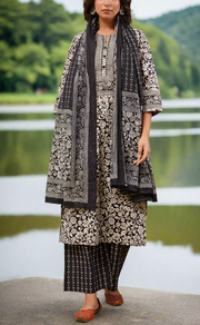 Black Garden Jaipur Cotton Kurti With Pant And Dupatta Set. Pure Versatile Cotton. | Laces and Frills