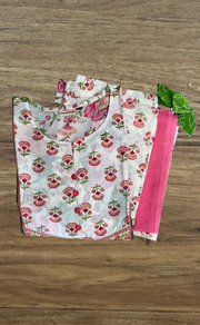 Off White/Pink Floral Jaipur Cotton Kurti With Pant And Dupatta Set. Pure Versatile Cotton. | Laces and Frills