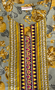 Beige/Mustard Garden Jaipur Cotton Kurti With Pant And Dupatta Set. Pure Versatile Cotton. | Laces and Frills