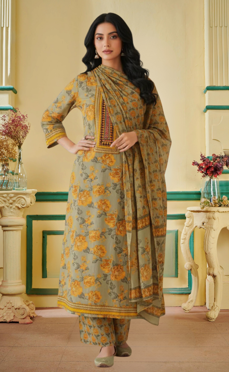 Beige Garden Jaipur Cotton Kurti With Pant And Dupatta Set. Pure Versatile Cotton. | Laces and Frills