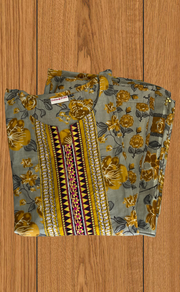 Beige/Mustard Garden Jaipur Cotton Kurti With Pant And Dupatta Set. Pure Versatile Cotton. | Laces and Frills