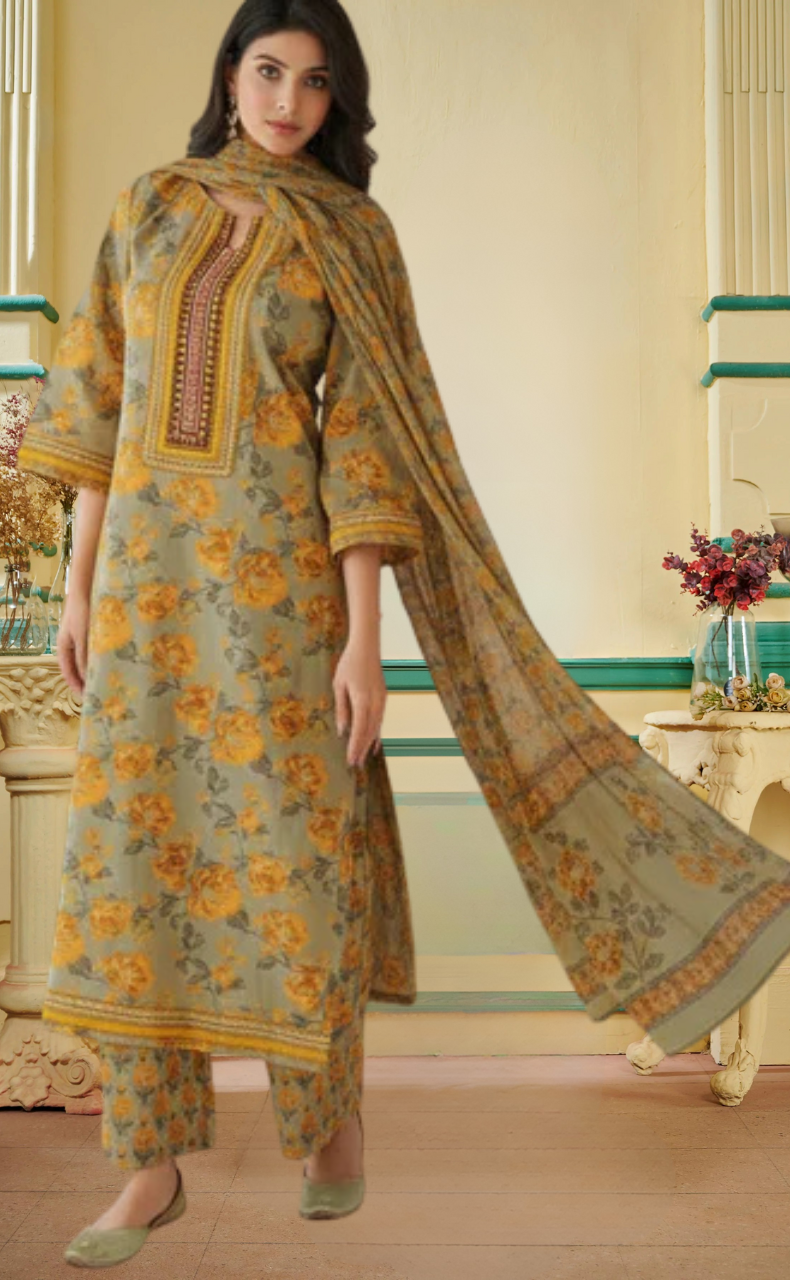 Beige Garden Jaipur Cotton Kurti With Pant And Dupatta Set. Pure Versatile Cotton. | Laces and Frills