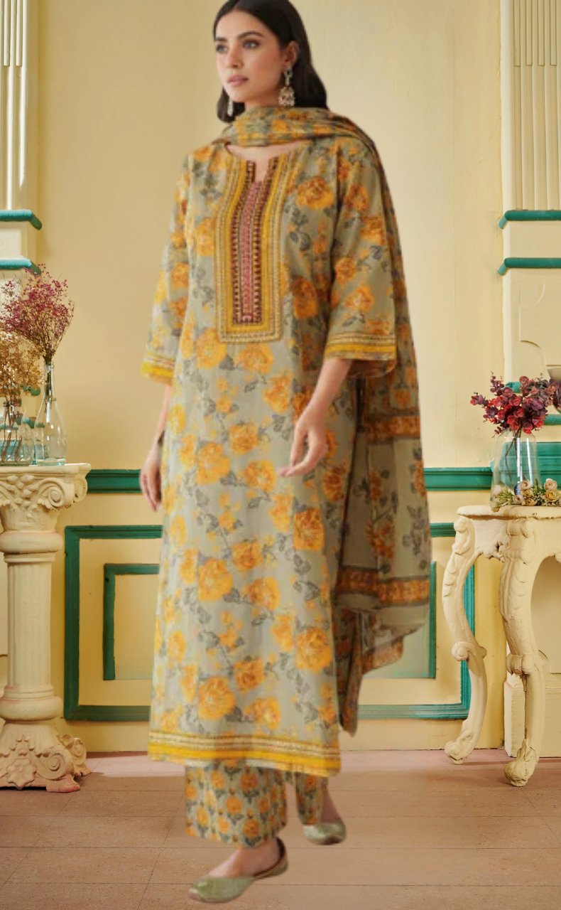 Beige Garden Jaipur Cotton Kurti With Pant And Dupatta Set. Pure Versatile Cotton. | Laces and Frills