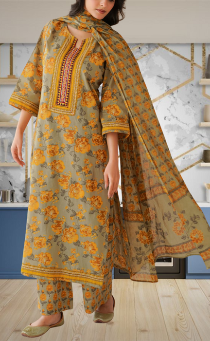 Beige Garden Jaipur Cotton Kurti With Pant And Dupatta Set. Pure Versatile Cotton. | Laces and Frills