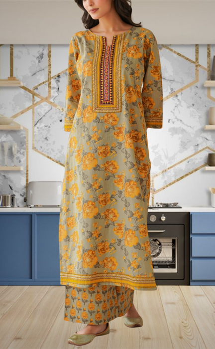 Beige Garden Jaipur Cotton Kurti With Pant And Dupatta Set. Pure Versatile Cotton. | Laces and Frills