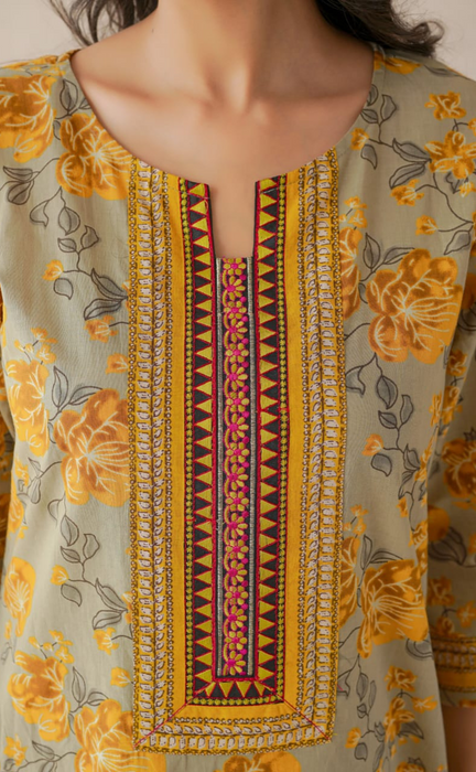 Beige Garden Jaipur Cotton Kurti With Pant And Dupatta Set. Pure Versatile Cotton. | Laces and Frills