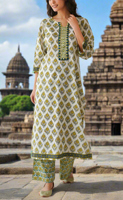 White Floral Jaipur Cotton Kurti With Pant And Dupatta Set. Pure Versatile Cotton. | Laces and Frills