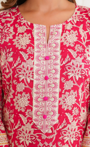 Magenta Pink Garden Jaipur Cotton Kurti With Pant And Dupatta Set. Pure Versatile Cotton. | Laces and Frills