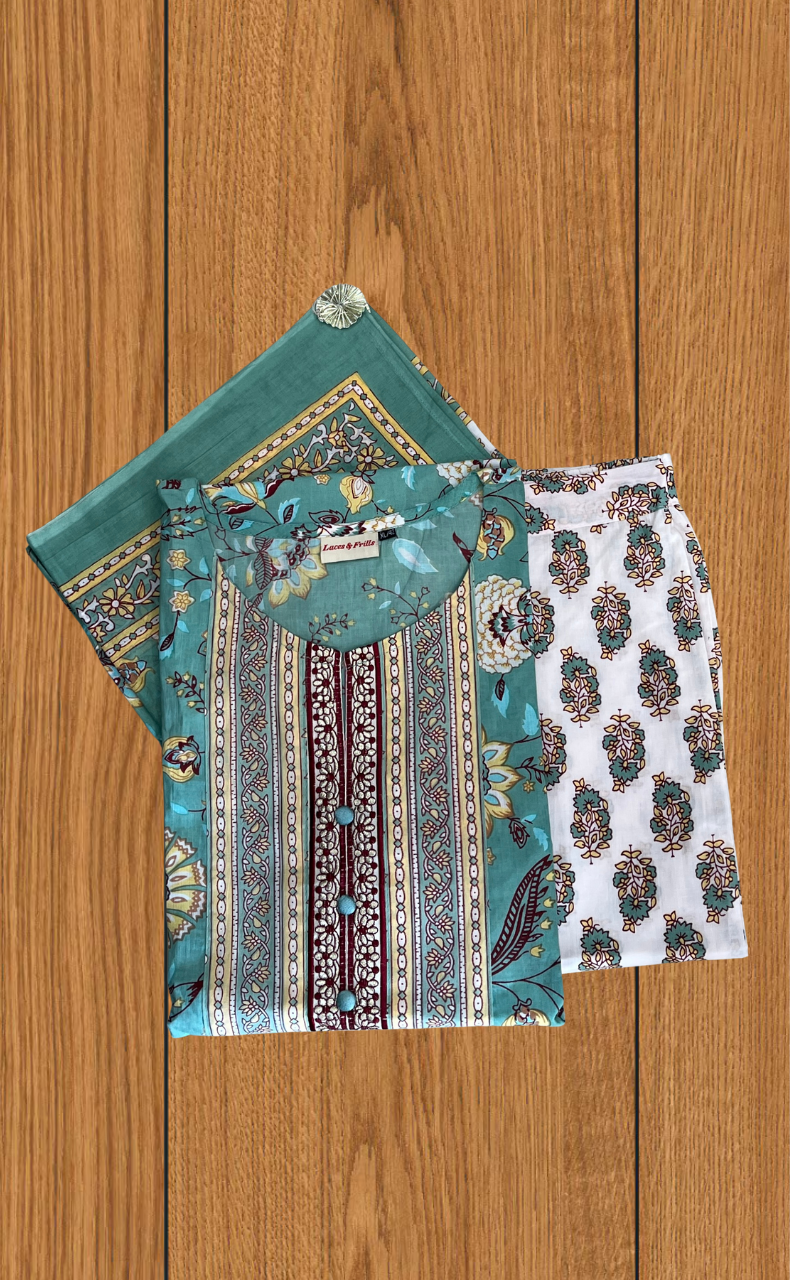 Brook Green Garden Jaipur Cotton Kurti With Pant And Dupatta Set. Pure Versatile Cotton. | Laces and Frills