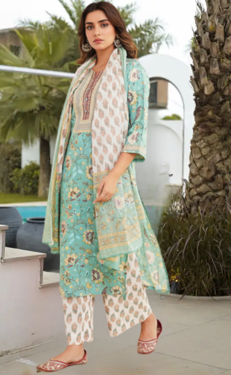 Brook Green Garden Jaipur Cotton Kurti With Pant And Dupatta Set. Pure Versatile Cotton. | Laces and Frills