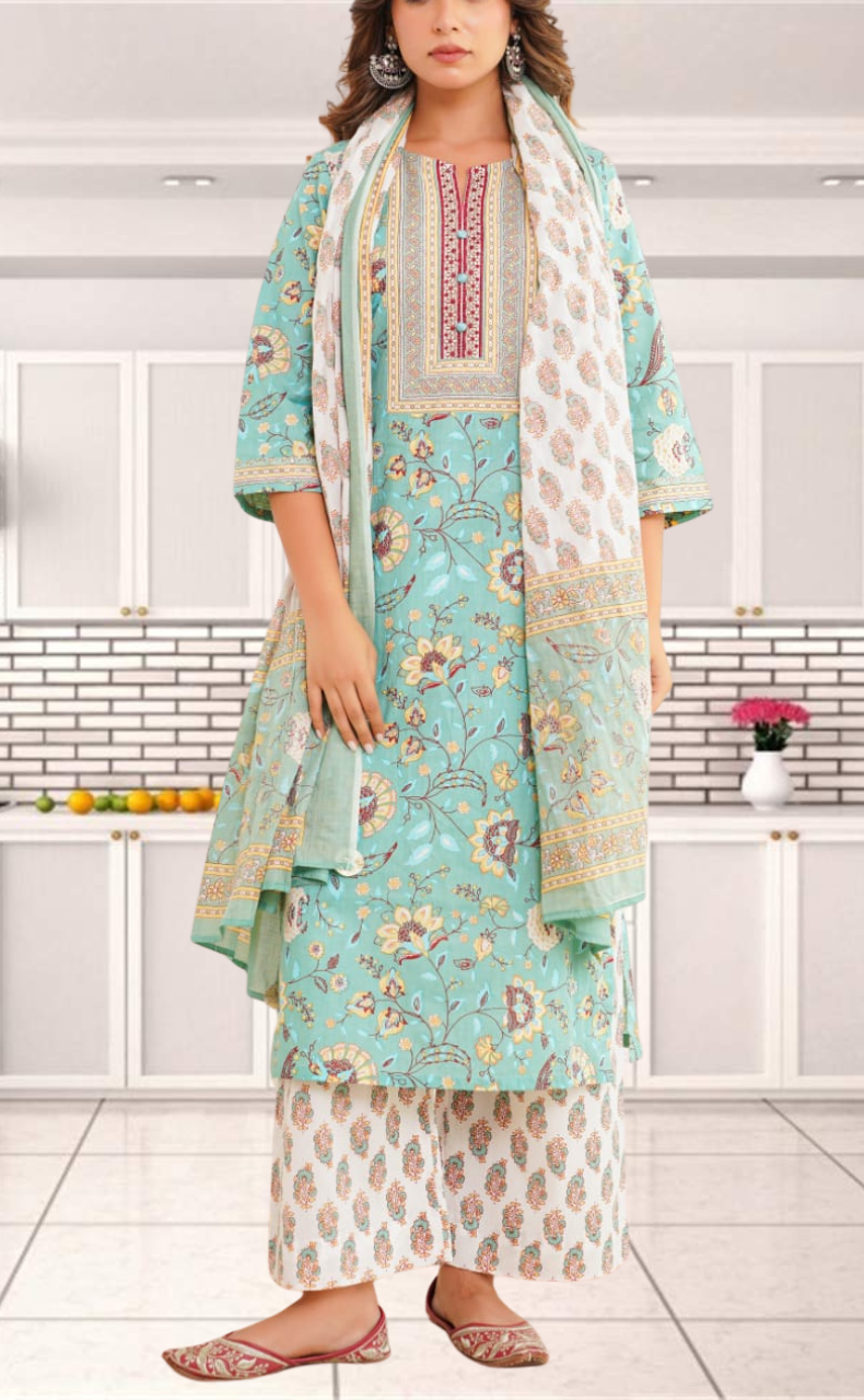 Brook Green Garden Jaipur Cotton Kurti With Pant And Dupatta Set. Pure Versatile Cotton. | Laces and Frills