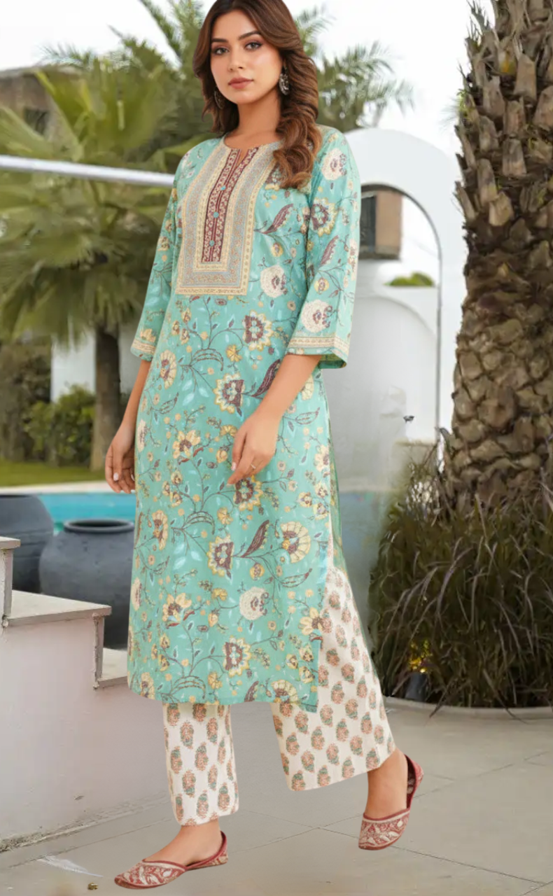 Brook Green Garden Jaipur Cotton Kurti With Pant And Dupatta Set. Pure Versatile Cotton. | Laces and Frills