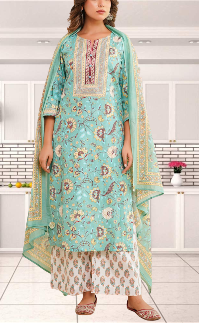 Brook Green Garden Jaipur Cotton Kurti With Pant And Dupatta Set. Pure Versatile Cotton. | Laces and Frills
