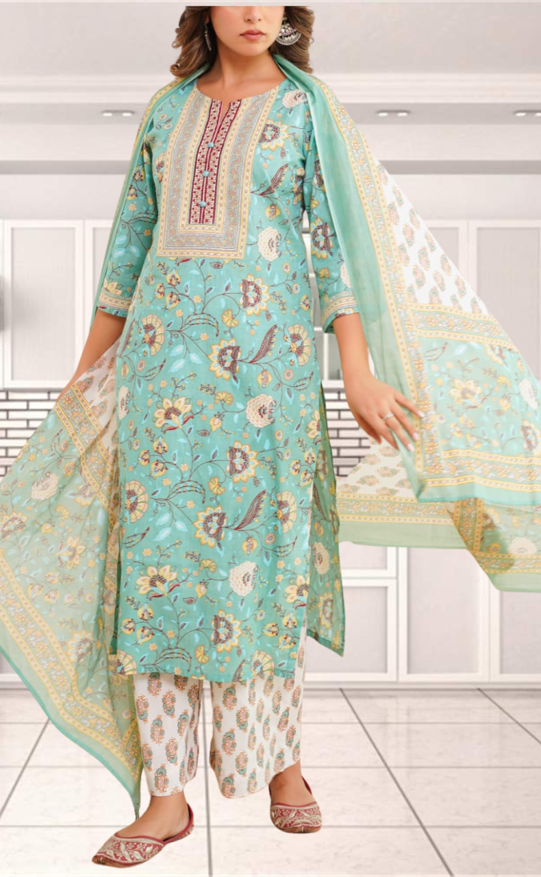 Brook Green Garden Jaipur Cotton Kurti With Pant And Dupatta Set. Pure Versatile Cotton. | Laces and Frills