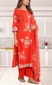 Brick Red Jaipur Cotton Kurti With Pant And Dupatta Set. Pure Versatile Cotton. | Laces and Frills