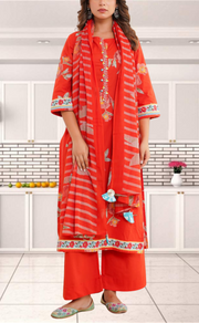 Brick Red Jaipur Cotton Kurti With Pant And Dupatta Set. Pure Versatile Cotton. | Laces and Frills