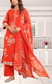 Brick Red Jaipur Cotton Kurti With Pant And Dupatta Set. Pure Versatile Cotton. | Laces and Frills