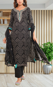 Black Bandini Jaipur Cotton Kurti With Pant And Dupatta Set. Pure Versatile Cotton. | Laces and Frills - Laces and Frills