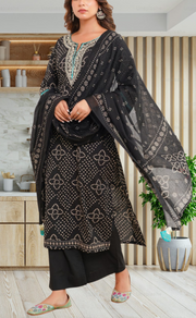 Black Bandini Jaipur Cotton Kurti With Pant And Dupatta Set. Pure Versatile Cotton. | Laces and Frills - Laces and Frills
