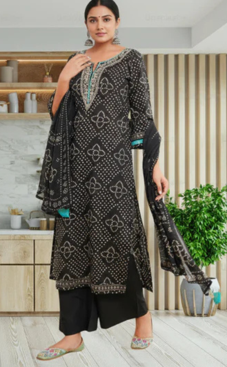 Black Bandini Jaipur Cotton Kurti With Pant And Dupatta Set. Pure Versatile Cotton. | Laces and Frills