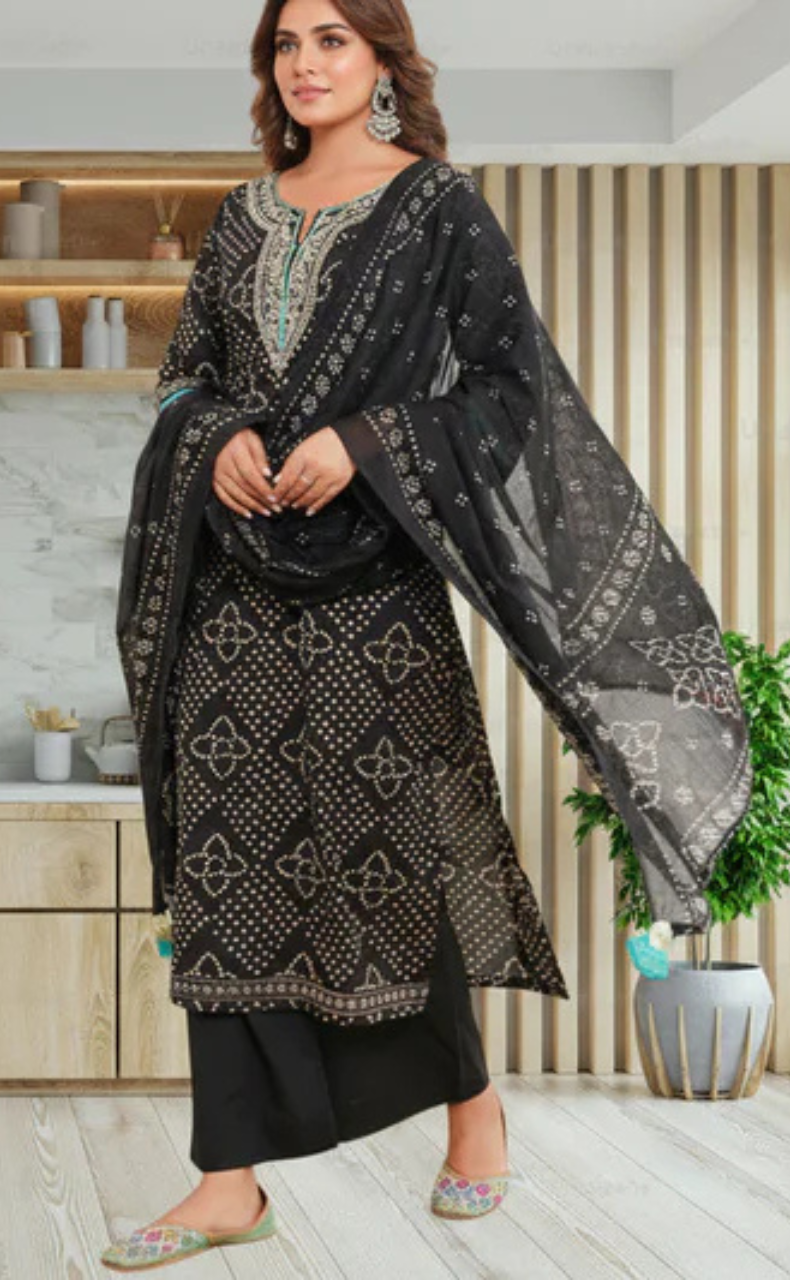 Black Bandini Jaipur Cotton Kurti With Pant And Dupatta Set. Pure Versatile Cotton. | Laces and Frills