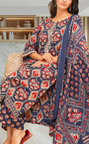 Navy Blue Floral Jaipur Cotton Kurti With Pant And Dupatta Set. Pure Versatile Cotton. | Laces and Frills - Laces and Frills