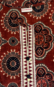 Brick Colour Flora Jaipur Cotton Kurti With Pant And Dupatta Set. Pure Versatile Cotton. | Laces and Frills - Laces and Frills