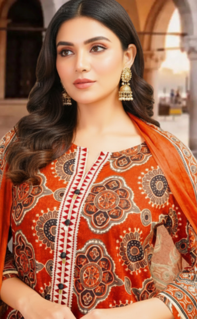 Brick Colour Flora Jaipur Cotton Kurti With Pant And Dupatta Set. Pure Versatile Cotton. | Laces and Frills