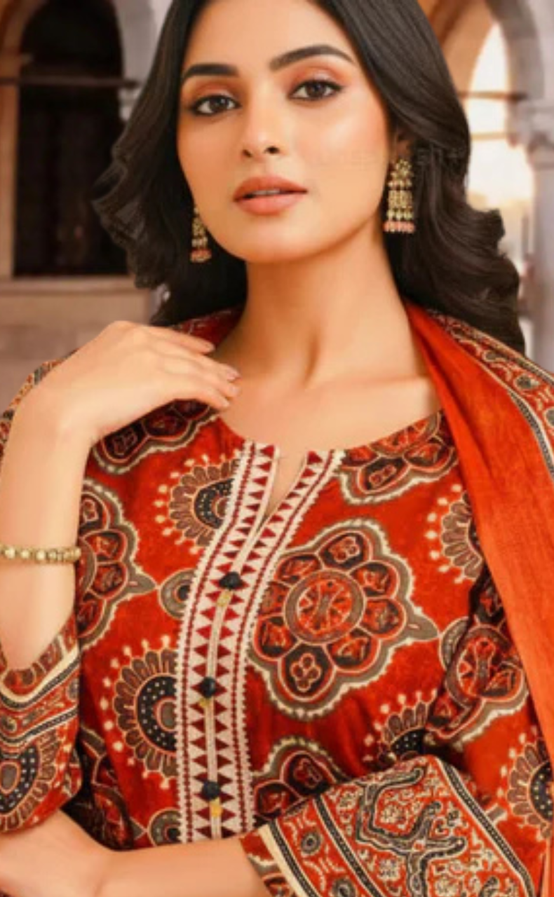 Brick Colour Flora Jaipur Cotton Kurti With Pant And Dupatta Set. Pure Versatile Cotton. | Laces and Frills