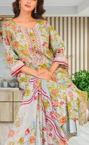 Light Blue Garden Jaipur Cotton Kurti With Pant And Dupatta Set. Pure Versatile Cotton. | Laces and Frills - Laces and Frills