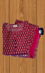 Rani Pink Floral Jaipur Cotton Kurti With Pant And Dupatta Set. Pure Versatile Cotton. | Laces and Frills - Laces and Frills