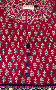 Rani Pink Floral Jaipur Cotton Kurti With Pant And Dupatta Set. Pure Versatile Cotton. | Laces and Frills - Laces and Frills