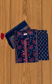Navy Blue Floral Jaipur Cotton Kurti With Pant And Dupatta Set. Pure Versatile Cotton. | Laces and Frills - Laces and Frills
