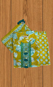 Yellow Floral Jaipur Cotton Kurti With Pant And Dupatta Set. Pure Versatile Cotton. | Laces and Frills - Laces and Frills