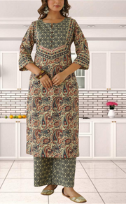 Off White/Maroon Floral Garden Jaipur Cotton Kurti With Pant And Dupatta Set. Pure Versatile Cotton. | Laces and Frills