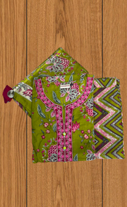 Green Garden Jaipur Cotton Kurti With Pant And Dupatta Set. Pure Versatile Cotton. | Laces and Frills - Laces and Frills