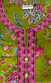 Green Garden Jaipur Cotton Kurti With Pant And Dupatta Set. Pure Versatile Cotton. | Laces and Frills - Laces and Frills