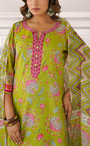Green Garden Jaipur Cotton Kurti With Pant And Dupatta Set. Pure Versatile Cotton. | Laces and Frills - Laces and Frills