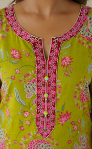Green Garden Jaipur Cotton Kurti With Pant And Dupatta Set. Pure Versatile Cotton. | Laces and Frills - Laces and Frills