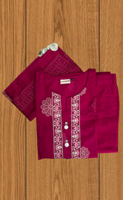 Rani Pink Floral Jaipur Cotton Kurti With Pant And Dupatta Set. Pure Versatile Cotton. | Laces and Frills - Laces and Frills