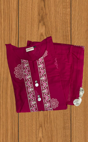 Rani Pink Floral Jaipur Cotton Kurti With Pant And Dupatta Set. Pure Versatile Cotton. | Laces and Frills - Laces and Frills