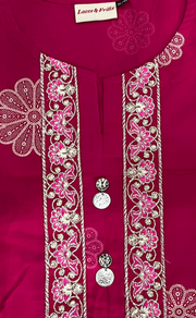 Rani Pink Floral Jaipur Cotton Kurti With Pant And Dupatta Set. Pure Versatile Cotton. | Laces and Frills - Laces and Frills