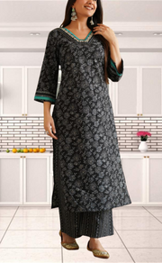 Black Garden Jaipur Cotton Kurti With Pant And Dupatta Set. Pure Versatile Cotton. | Laces and Frills - Laces and Frills