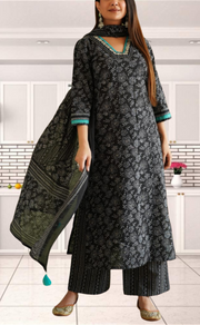 Black Garden Jaipur Cotton Kurti With Pant And Dupatta Set. Pure Versatile Cotton. | Laces and Frills - Laces and Frills