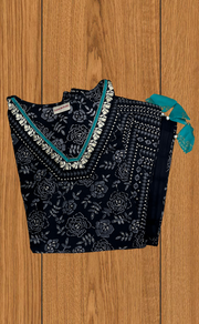 Black Garden Jaipur Cotton Kurti With Pant And Dupatta Set. Pure Versatile Cotton. | Laces and Frills - Laces and Frills