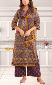 Dark Purple Garden Jaipur Cotton Kurti With Pant And Dupatta Set. Pure Versatile Cotton. | Laces and Frills