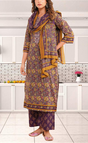 Dark Purple Garden Jaipur Cotton Kurti With Pant And Dupatta Set. Pure Versatile Cotton. | Laces and Frills